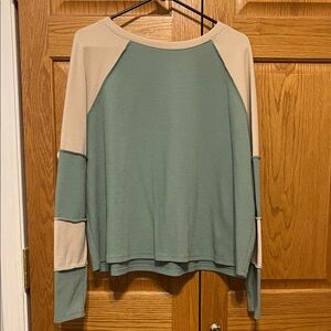 Easel Sage and Beige Long Sleeve Top